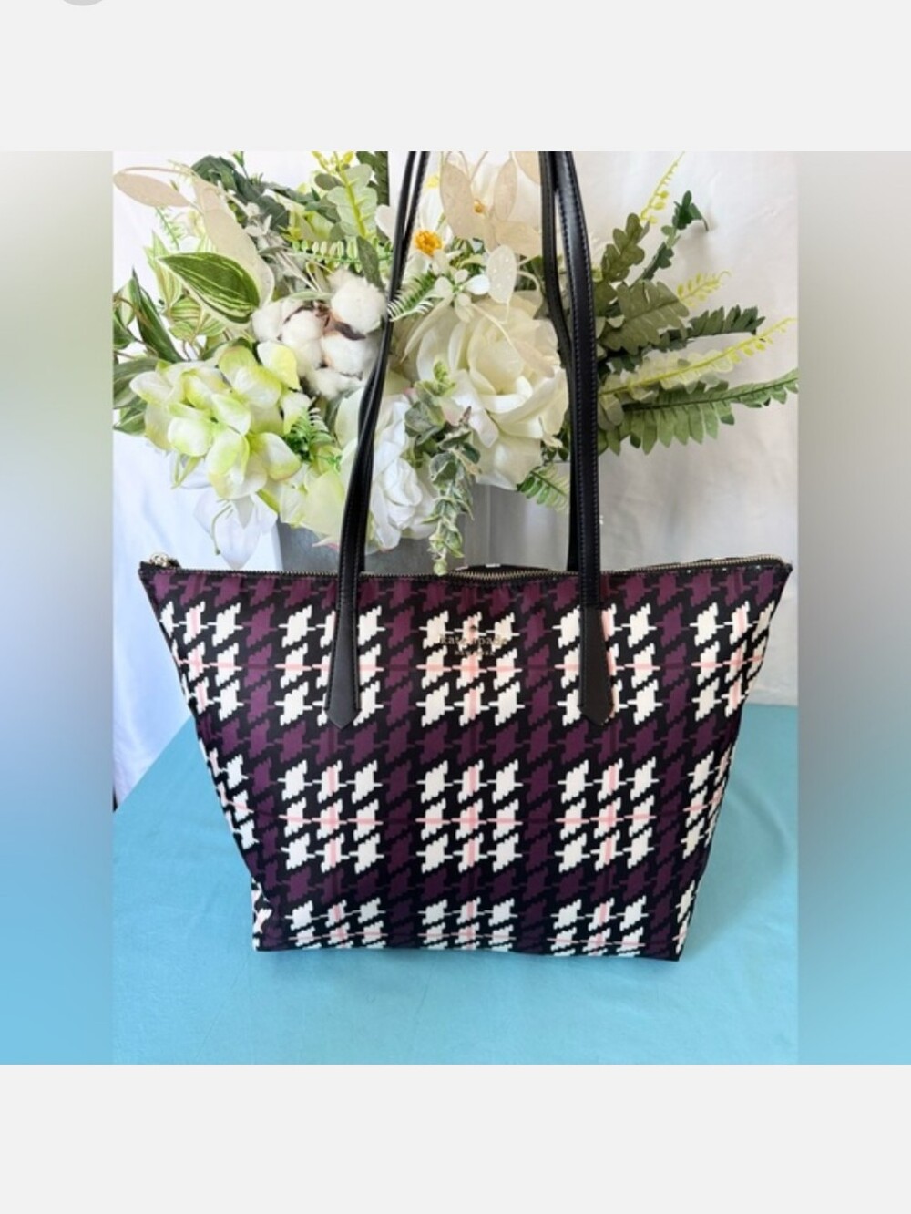 Kate Spade Kitt Houndstooth Zip Tote